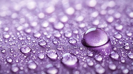 Canvas Print -   A close-up of a water droplet on a purple surface, with water droplets on top