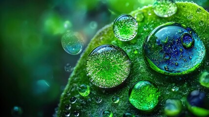 Canvas Print -   A high-resolution image of water droplets on a green leaf