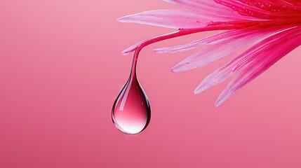 Poster -  Pink flower on pink background with droplet of water