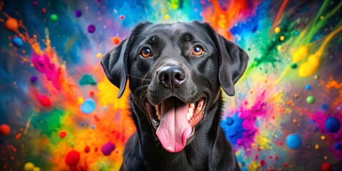 Black Labrador Retriever in a Colorful Explosion, Dog, Portrait, Pet