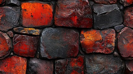 Wall Mural -   A close-up of a red-black brick wall with a rusted, patterned surface