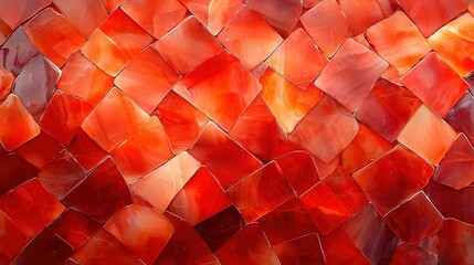 Poster -   A close-up of a red and orange glass tile wall with a red and orange square pattern