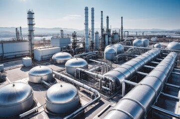 wide-angle view of an industrial oil refinery complex
