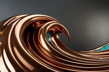 mesmerizing three dimensional glossy bronze wave form with dynamic fluidity and vibrant color highli