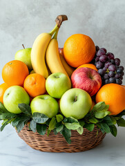 Wall Mural - Assortment of fresh fruits in a wicker basket