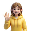 © OKAN - Smiling 3D Cartoon Girl Waving Hello in Yellow Hoodie