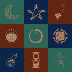 Wall Mural - Set of magic symbols, celestial seamless pattern. Astrological, magical and esoteric symbols.