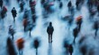 © Youttakone - A person standing in a crowded urban environment, with blurred figures rushing by, creating a feeling of isolation and anxiety amidst chaos