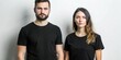 © Yellow Blossom - Couple in Black T-shirts Against White Background, portrait, two people, casual wear, simple background, white backdrop , couple
