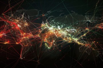 Fototapete - A visualization of the interconnectedness of global markets through digital networks