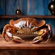 © Mili Vigerova - Ceramic glazed statue of crab on a wooden self