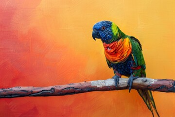 Wall Mural - Colorful parrot perched on a branch with a vibrant plumage