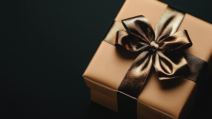 Canvas Print -   A close-up image of a gift box, with its lid closed, placed against a solid black backdrop The packaging is adorned with a ribbon tied in a bow at the