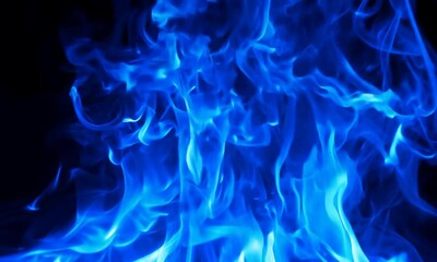 Wall Mural - Abstract Blue Flames on Black Background