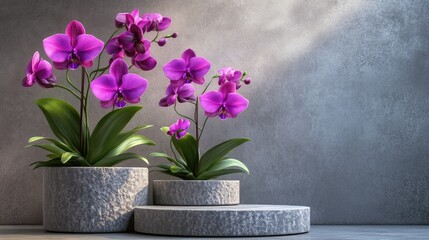 Aufkleber - Orchid blooms with stone pedestals 3D rendering