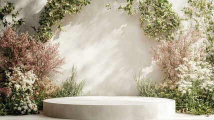 Aufkleber - Natural beauty podium background for product showcasing with an abstract garden setting 3D rendering