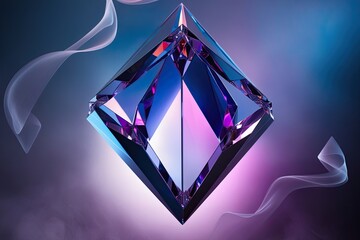 Futuristic 3D Crystal Structure in Mid-Air with Intricate Geometric Facets and Mystical Gradient Background