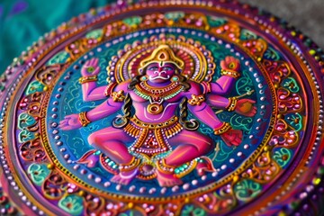 Aufkleber - Design a colorful mandala featuring images of Hanuman's many heroic deeds
