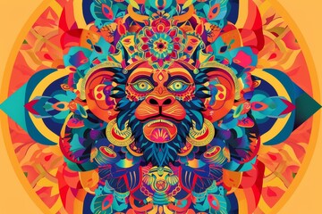 Aufkleber - Design a colorful mandala featuring images of Hanuman's many heroic deeds