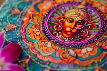 Aufkleber - Design a colorful mandala featuring images of Hanuman's many heroic deeds