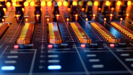 Poster - A large mixing board with many knobs and buttons. Concept of creativity and musicality, as the mixing board is a tool used by musicians and producers to create