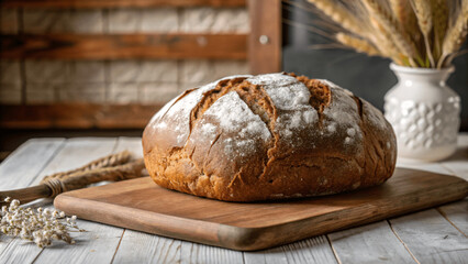 A close up of a freshly baked loaf ofbread