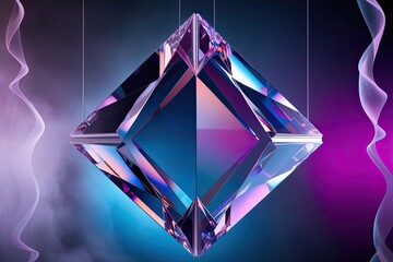 Mesmerizing 3D Geometric Crystal Structure in Futuristic Setting with Iridescent Facets and Ethereal Background