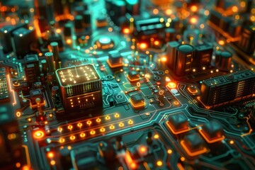 Poster - An otherworldly landscape of silicon and circuitry, pulsing with the heartbeat of a digital world