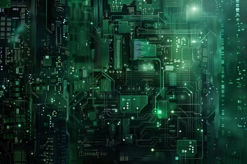 Fototapete - An otherworldly landscape of silicon and circuitry, pulsing with the heartbeat of a digital world