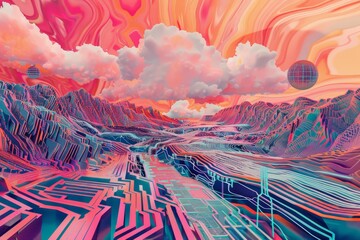 Fototapete - An otherworldly landscape of silicon and circuitry, pulsing with the heartbeat of a digital world