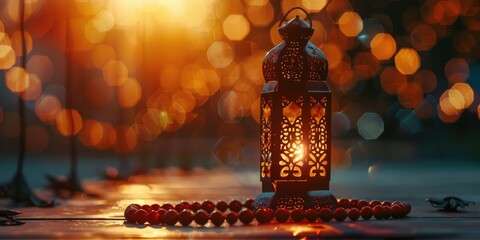 Wall Mural - Ramadan lantern and prayer beads