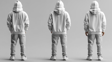 Canvas Print - Back View of White Hoodie on a Male Model Generative AI