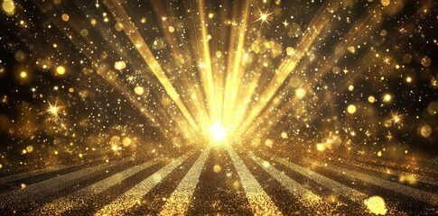 Wall Mural - illustration of a golden stage with glitters and spotlights.