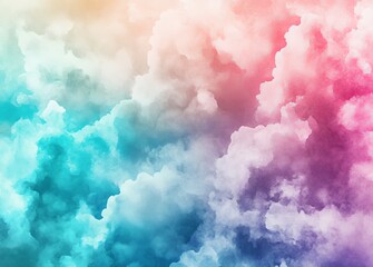 Poster - Background painted in blue, pink, and purple watercolors, with soft pastel splashes and streaks of fringe bleed painting in abstract clouds shapes on textured paper