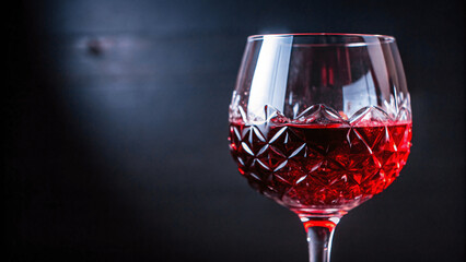 A detailed photo of a crystal red wine glass