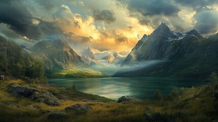 Wall Mural - Beautiful Dusk Over Mountain Scenery