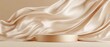 © Maxim Borbut - 3D rendering of a minimalist beige background accompanied by a podium and wave satin curtain. A round pedestal is used for presenting natural cosmetics.