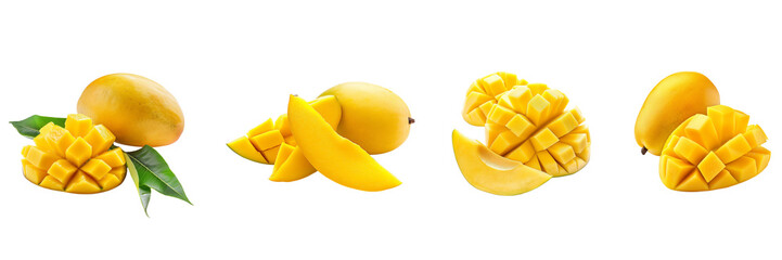 Wall Mural - Set of Ripe Mango with half slices isolated on a transparent background