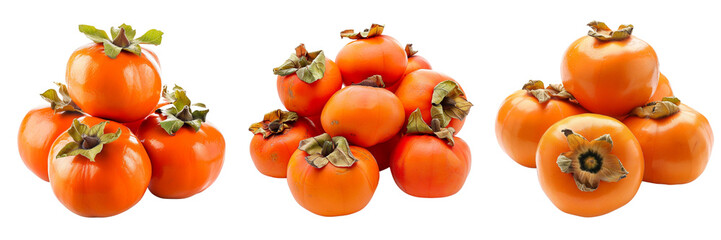 Wall Mural - Set of Ripe Persimmon or Kaki isolated on a transparent background