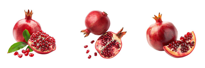 Wall Mural - Set of Ripe Pomegranate with slice isolated on a transparent background