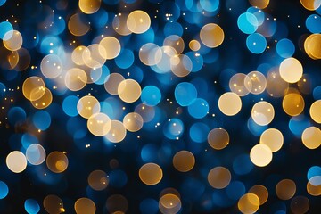 Wall Mural - Shiny defocused background with blue and golden glitter - Abstract Christmas lights