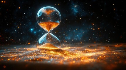 surreal floating hourglass sand transforming into stars cosmic background time and space concept