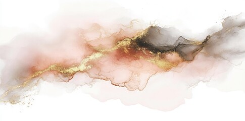 A watercolor painting background illustration with a pink, blue, and gold color scheme and a liquid fluid marbled paper texture.