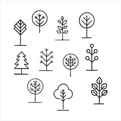 Wall Mural - Set of Minimal Linear Trees Vector icon.