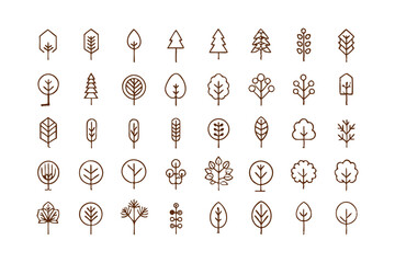 Wall Mural - Set of Minimal Linear Trees Vector icon.