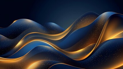 Luxury blue background with shiny gold wave lines