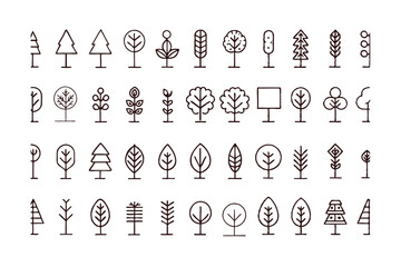 set of minimal linear trees vector icon.