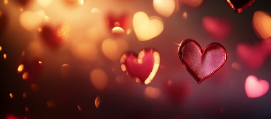 love background banner - abstract panorama background with red hearts