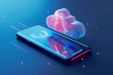 Wall Mural - smartphone is receiving data from a cloud computing system with a futuristic design