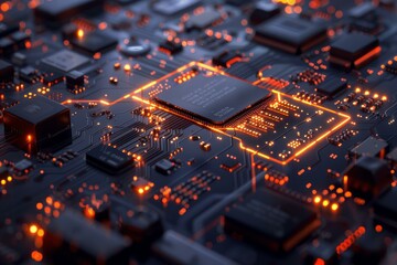 Wall Mural - complex electronic circuit board cpu microchip processing data is the future of technology